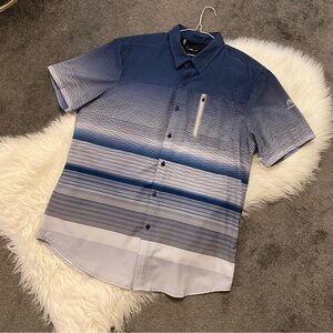 Point Zero Men's Navy and White Striped Button Down Shirt